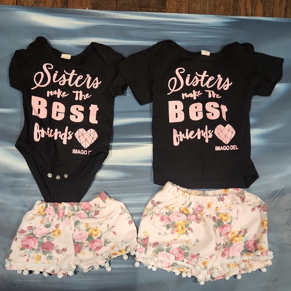 A Pair of "Big And Little Sister" Matching Short Sets. Sz 6-9 Mon/2-3T